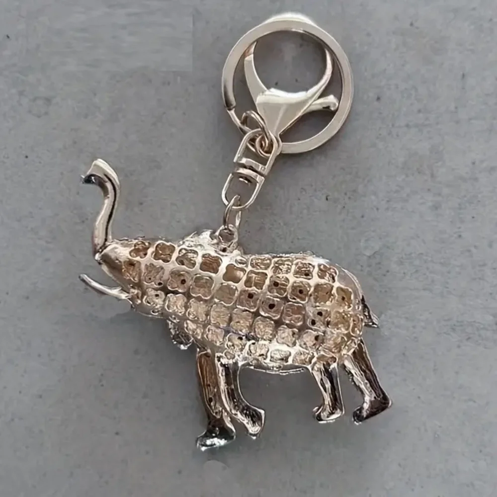 Elegant Elephant Bag Charm/Key Chain Golden Tone Crystal